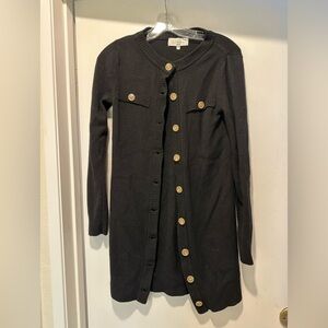 L'Academie Lizzie Dress in Black Sweater Cardigan Dress w Buttons Size Small